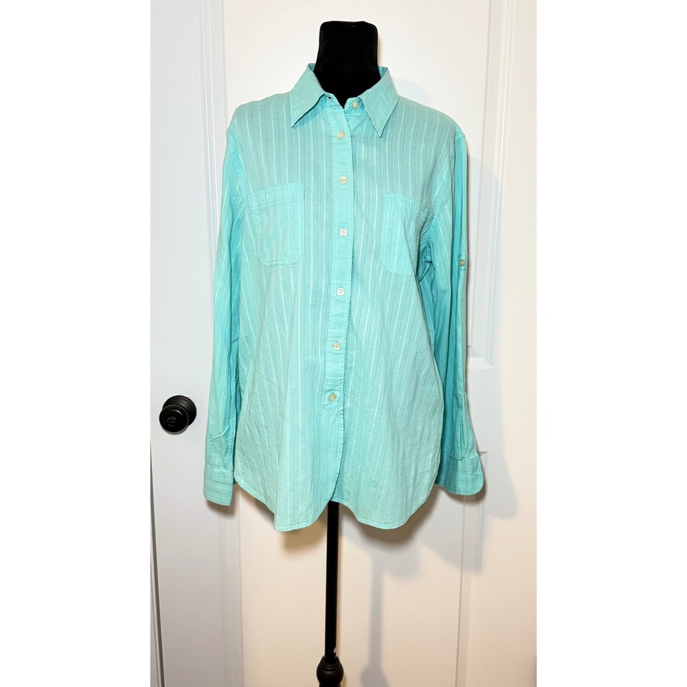 Lauren Ralph Lauren Jeans Co Aqua Turquoise Textured Stripe Cotton Shirt Large